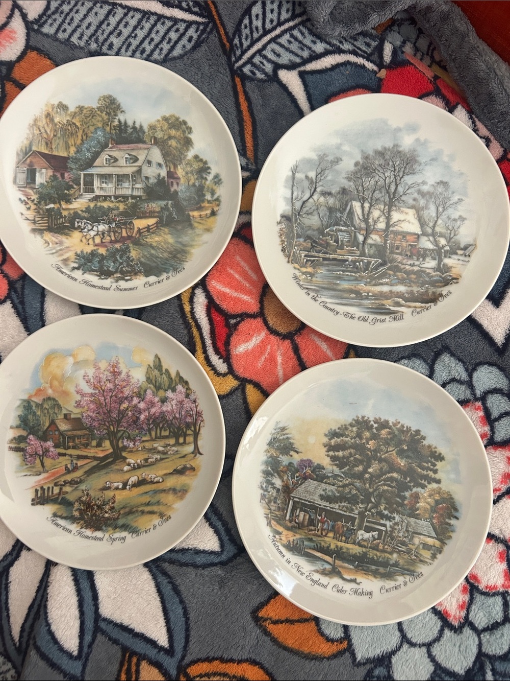 Currier and Ives winter, spring, summer, autumn decorative plates